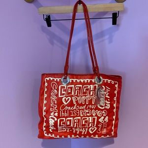 Coach cherry red medium size tote bag